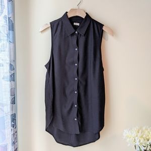 Black Sleeveless Slit Button Down Shirt